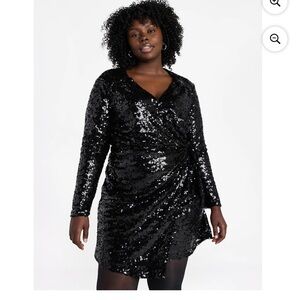 NWT! Terra & Sky Women's Plus Size Mini Sequin Black Long Sleeve Dress Size 4X
